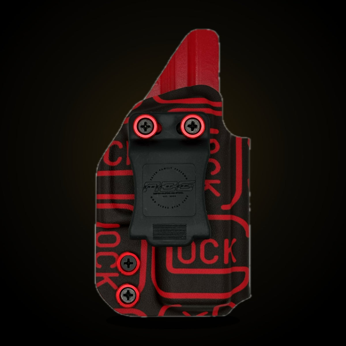 Glock 43X IWB holster in Glock Red print, custom Kydex by Armor Of God