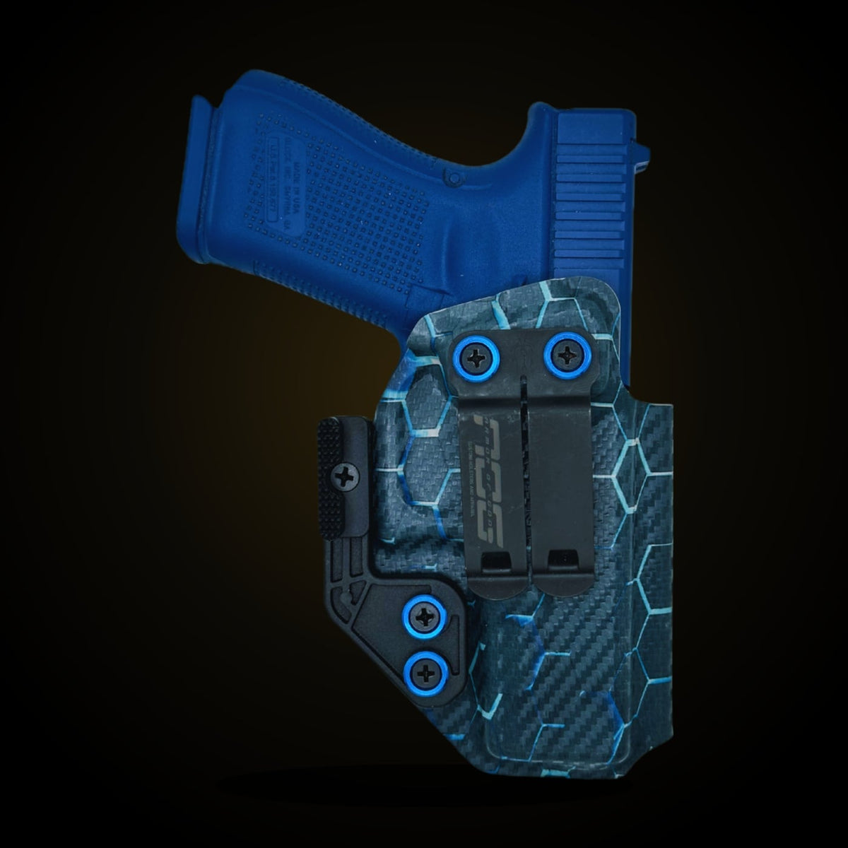 Custom Glock IWB holster in Hex Blue design