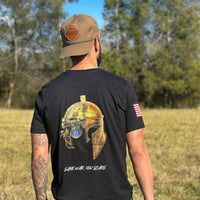 Same War, New Scars Spartan Helmet shirt back print worn outdoors
