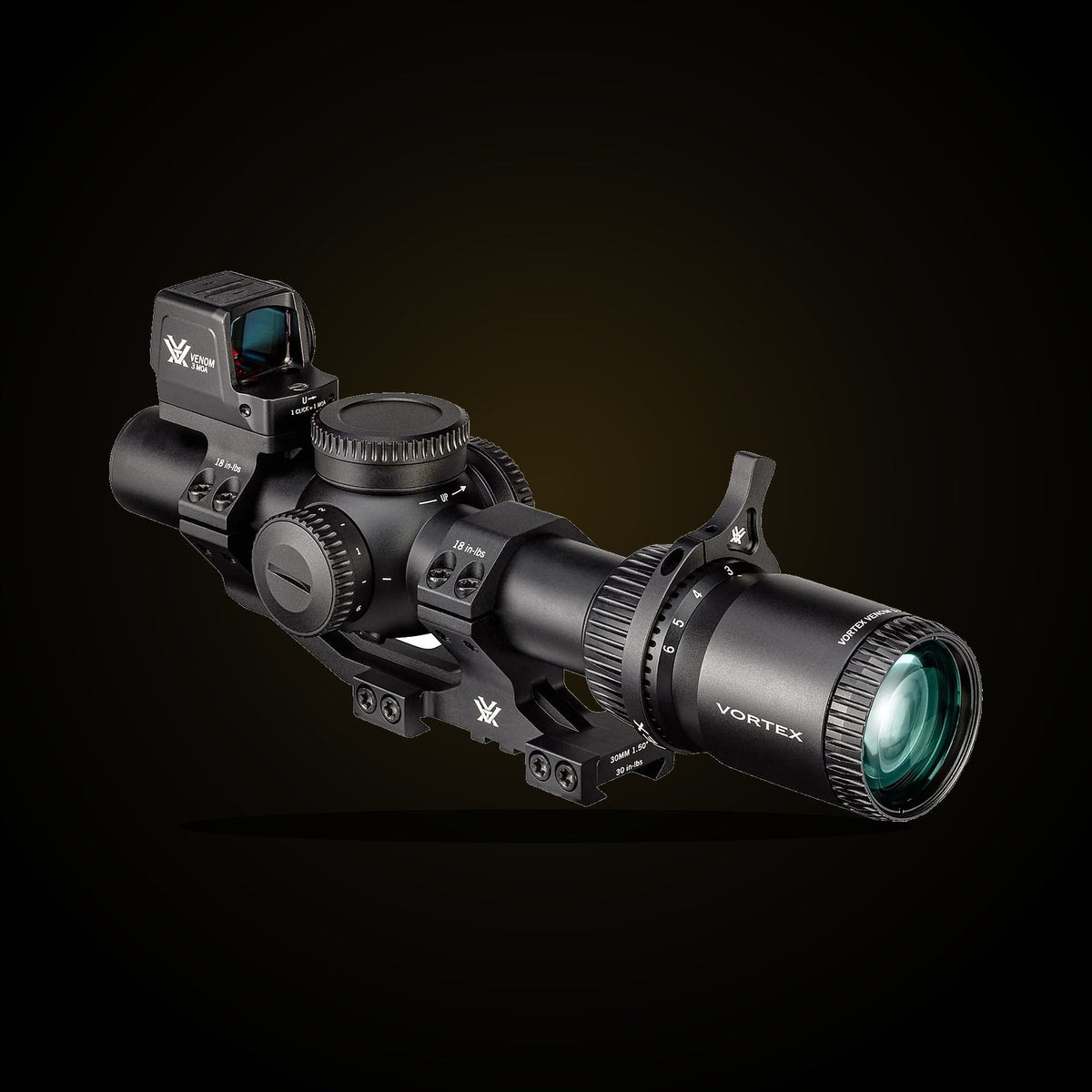 Vortex Venom 1-6x24 LPVO bundle with red dot and mount, view 3