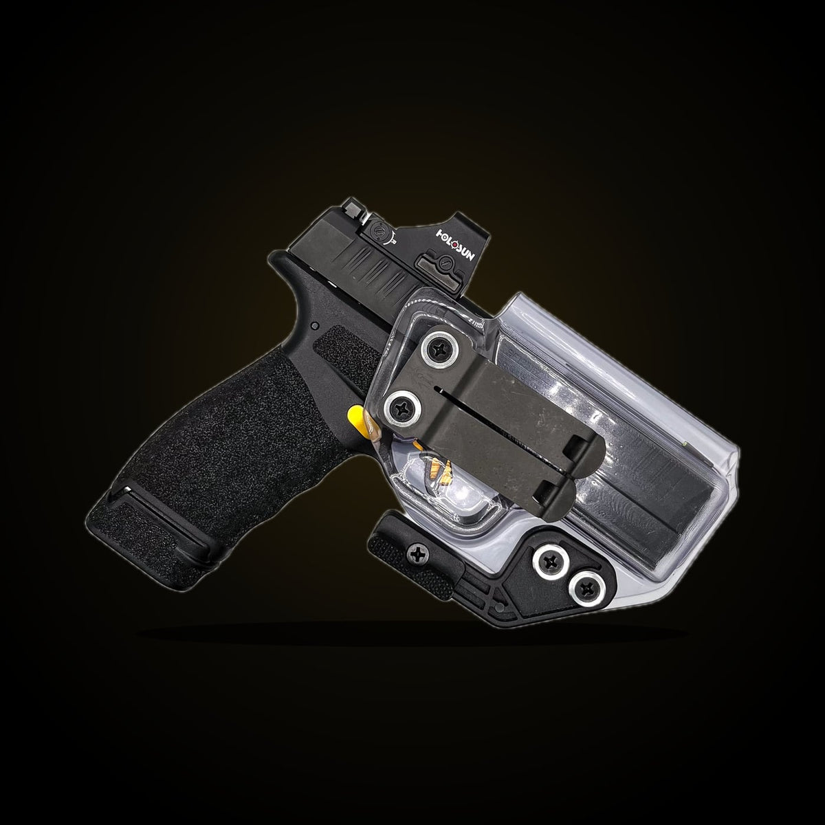 Clear Kydex IWB holster for the Springfield Hellcat Pro, pre-cut for a red dot optic